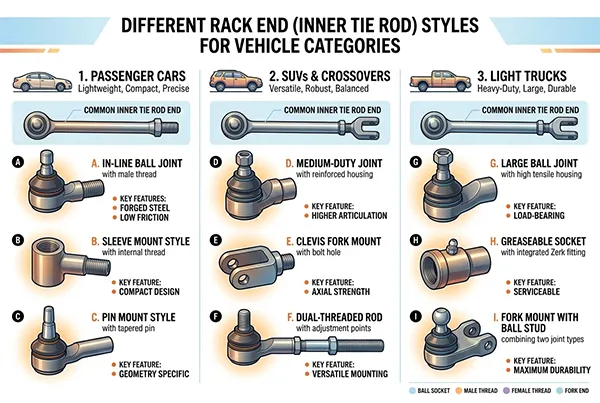 Diferentes estilos de Brazo Axial según el tipo de vehículo Diferentes estilos de Brazo Axial para turismos, SUV y camionetas ligeras