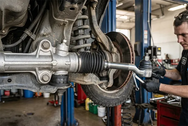 Brazo Axial instalado en la carcasa de la cremallera de dirección